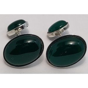 Vintage Signed Sterling Silver Chrysoprase Cufflinks
